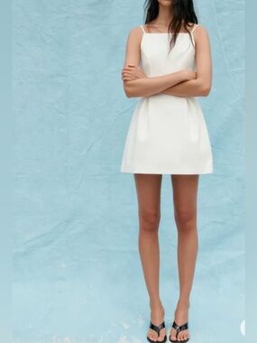 zara mixed rib poplin balloon dress ZARA Contrast Ribbed Poplin Puff Balloon Dress S,M White 4174/347 NWT